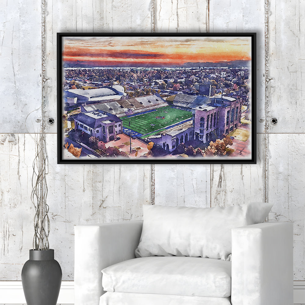 Skelly Field, H A Chapman Painting Stadium Watercolor, Tulsa Oklahoma, Sport Gift Art, Framed Canvas Print Wall Art