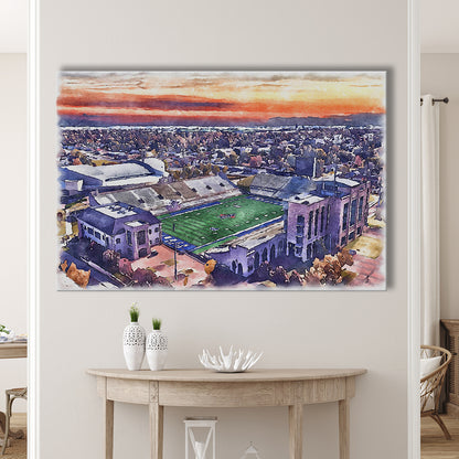 Skelly Field, H A Chapman Painting Stadium Watercolor, Tulsa Oklahoma, Sport Art, Gifts for him, Canvas Print Wall Art