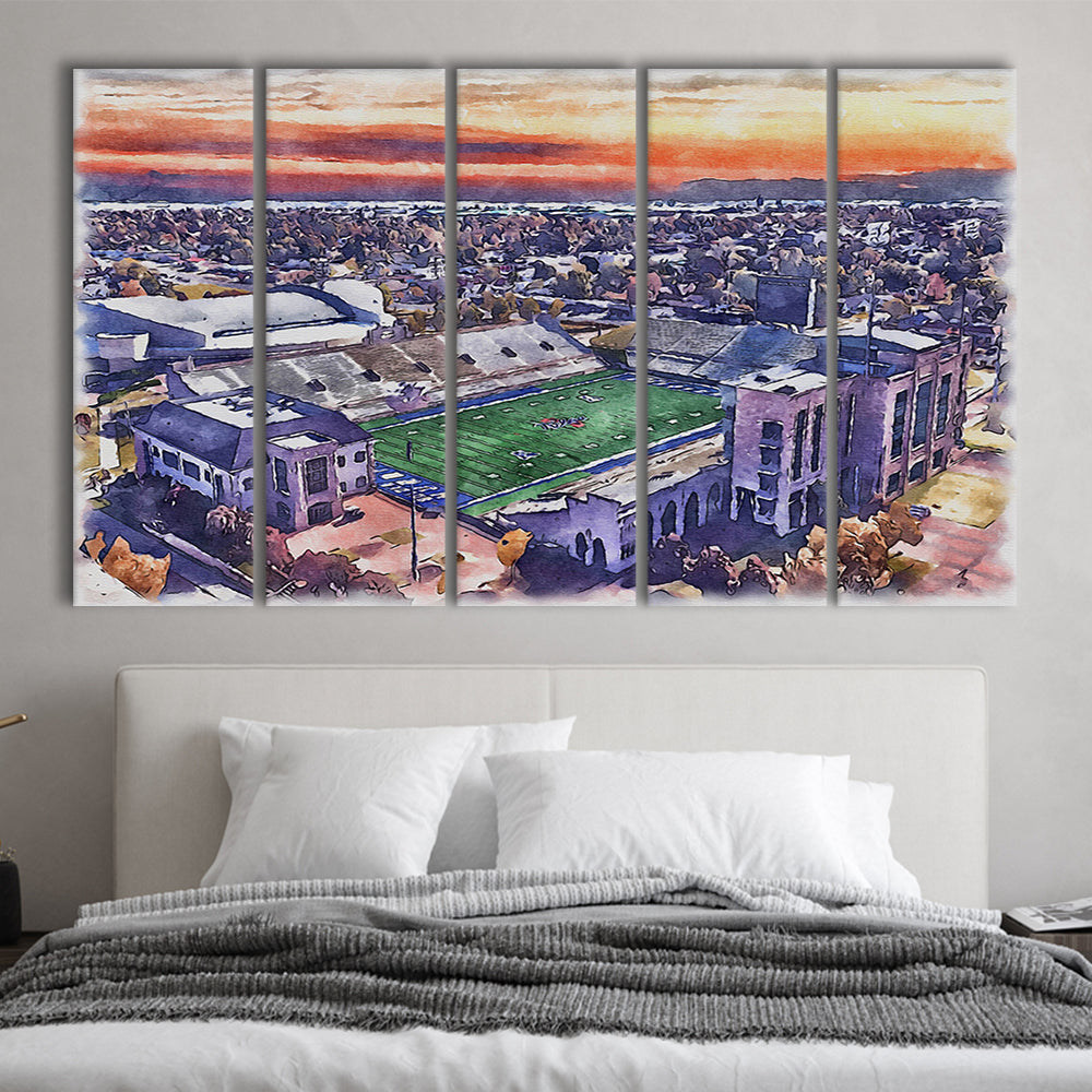 Skelly Field, H A Chapman Painting Stadium Watercolor, Tulsa Oklahoma, Sport Art, Extra Large Canvas Print Wall Art