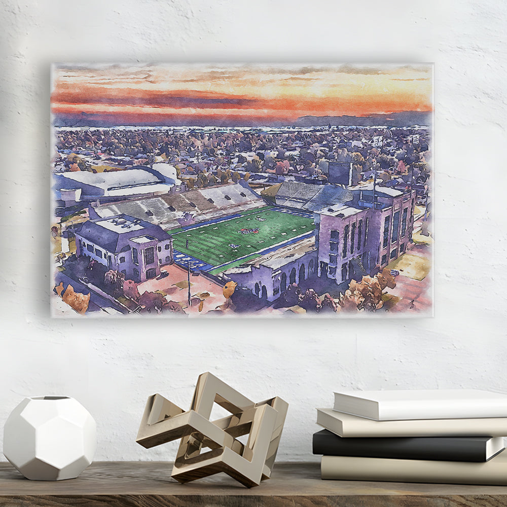Skelly Field, H A Chapman Painting Stadium Watercolor, Tulsa Oklahoma, Sport Art, Gifts for him, Canvas Print Wall Art
