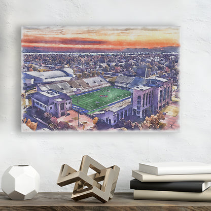 Skelly Field, H A Chapman Painting Stadium Watercolor, Tulsa Oklahoma, Sport Art, Gifts for him, Canvas Print Wall Art
