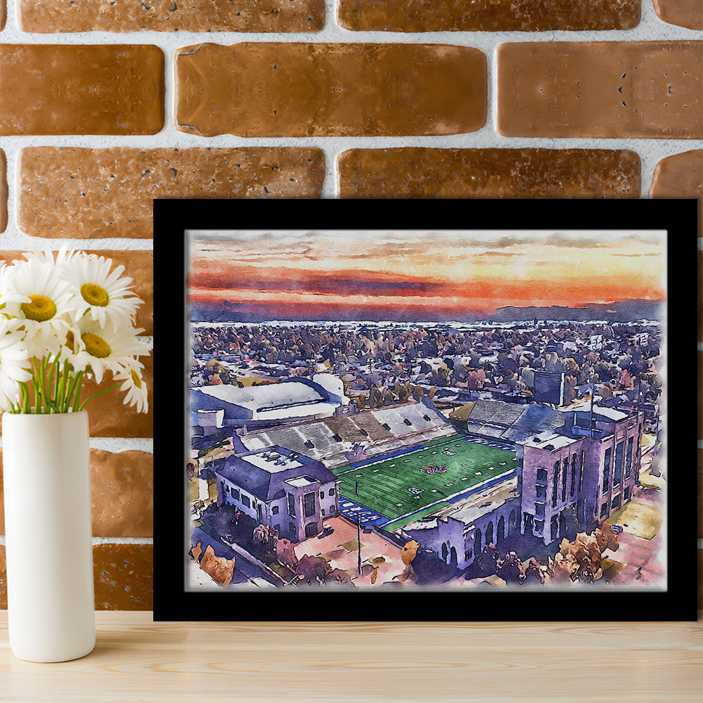 Skelly Field, H A Chapman Painting Stadium Watercolor, Tulsa Oklahoma, Sport Gift Art, Framed Art Print Wall Decor