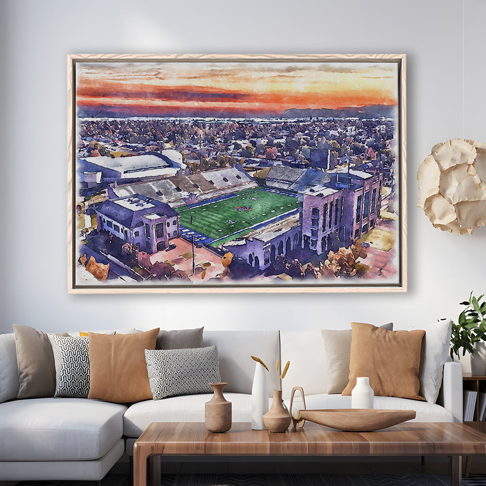 Skelly Field, H A Chapman Painting Stadium Watercolor, Tulsa Oklahoma, Sport Gift Art, Framed Canvas Print Wall Art