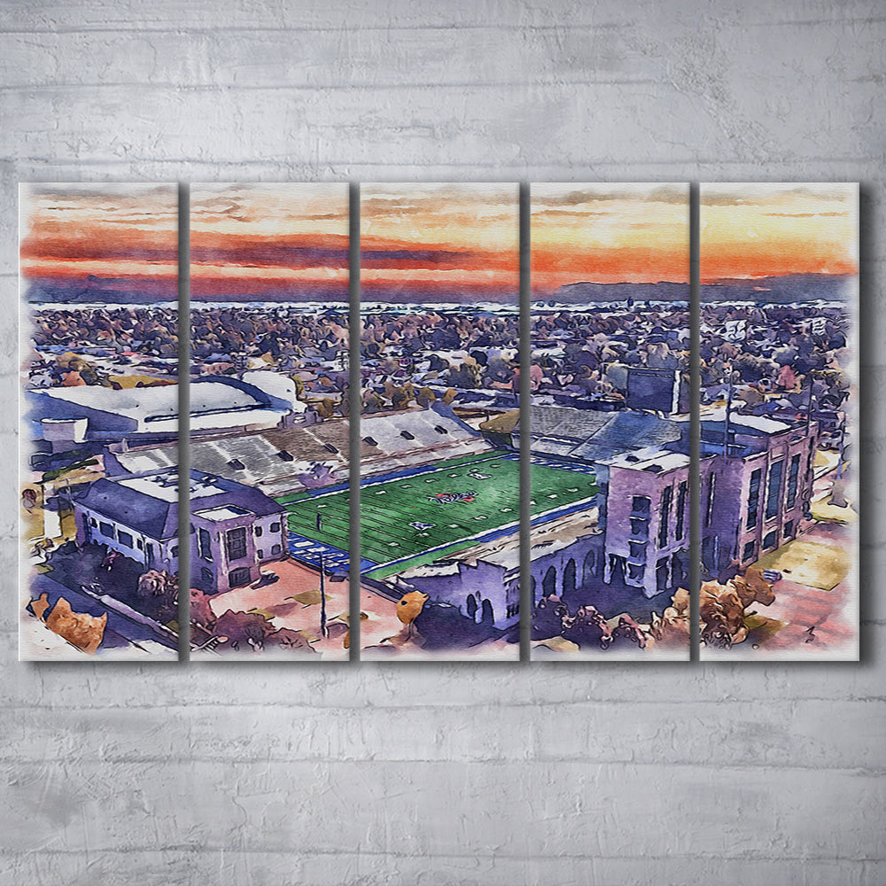 Skelly Field, H A Chapman Painting Stadium Watercolor, Tulsa Oklahoma, Sport Art, Extra Large Canvas Print Wall Art