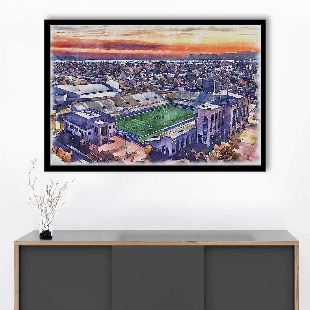 Skelly Field, H A Chapman Painting Stadium Watercolor, Tulsa Oklahoma, Sport Gift Art, Framed Art Print Wall Decor