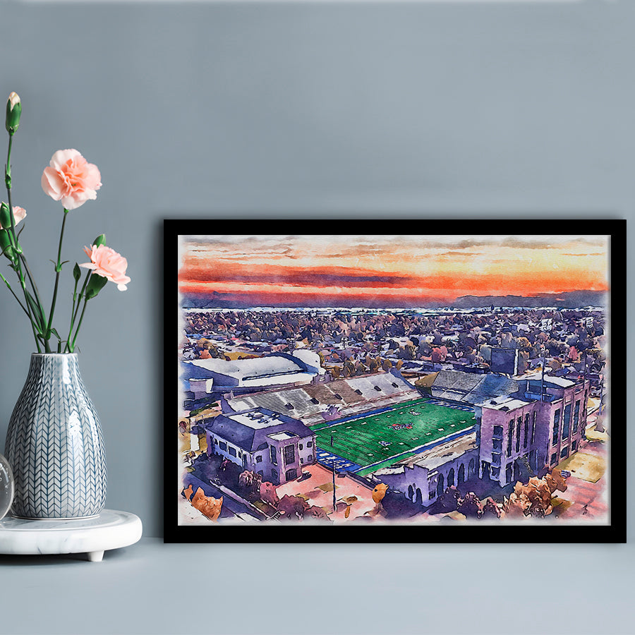Skelly Field, H A Chapman Painting Stadium Watercolor, Tulsa Oklahoma, Sport Gift Art, Framed Art Print Wall Decor