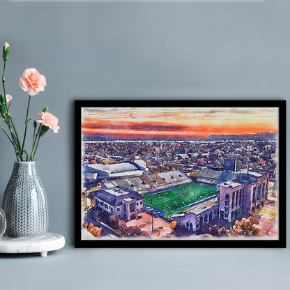 Skelly Field, H A Chapman Painting Stadium Watercolor, Tulsa Oklahoma, Sport Gift Art, Framed Art Print Wall Decor