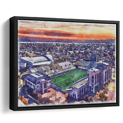 Skelly Field, H A Chapman Painting Stadium Watercolor, Tulsa Oklahoma, Sport Gift Art, Framed Canvas Print Wall Art