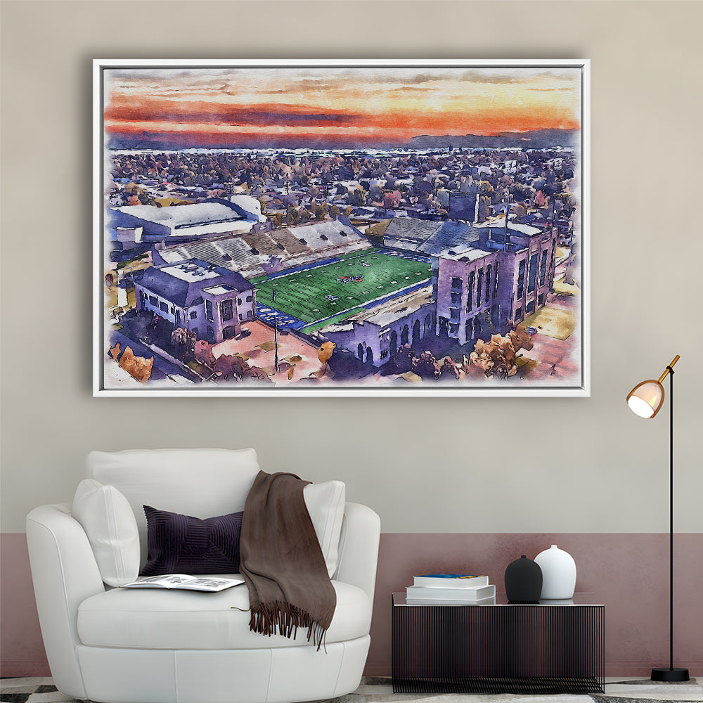 Skelly Field, H A Chapman Painting Stadium Watercolor, Tulsa Oklahoma, Sport Gift Art, Framed Canvas Print Wall Art
