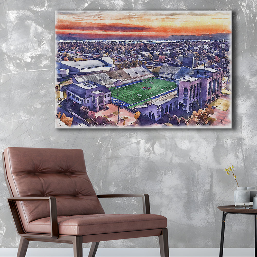 Skelly Field, H A Chapman Painting Stadium Watercolor, Tulsa Oklahoma, Sport Art, Gifts for him, Canvas Print Wall Art