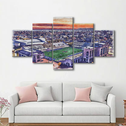 Skelly Field, H A Chapman Painting Stadium Watercolor, Tulsa Oklahoma, Sport Art, Mixed 5 Panel, Canvas Print Wall Art
