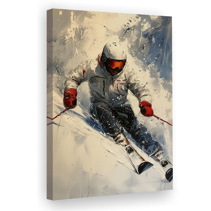 Skier On Slope, Skiing Abstract Colorful Painting, Adventure Sports, Canvas Print Wall Art, Wall Decor, Painting Canvas
