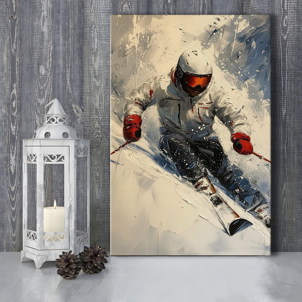 Skier On Slope, Skiing Abstract Colorful Painting, Adventure Sports, Canvas Print Wall Art, Wall Decor, Painting Canvas