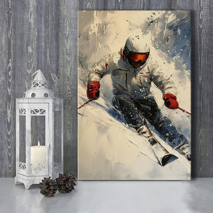 Skier On Slope, Skiing Abstract Colorful Painting, Adventure Sports, Canvas Print Wall Art, Wall Decor, Painting Canvas