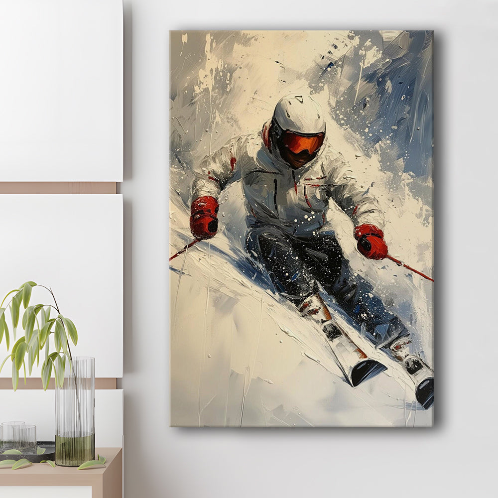 Skier On Slope, Skiing Abstract Colorful Painting, Adventure Sports, Canvas Print Wall Art, Wall Decor, Painting Canvas