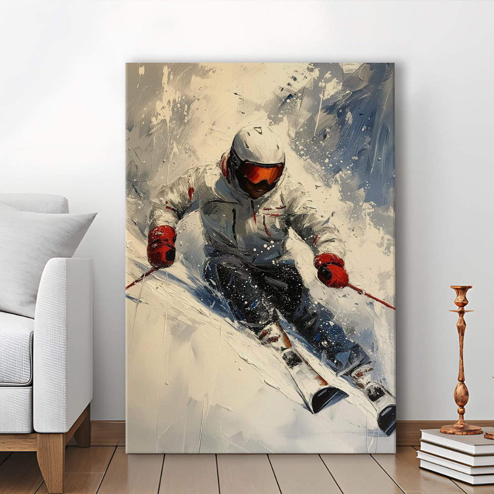Skier On Slope, Skiing Abstract Colorful Painting, Adventure Sports, Canvas Print Wall Art, Wall Decor, Painting Canvas
