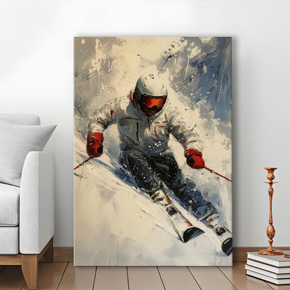 Skier On Slope, Skiing Abstract Colorful Painting, Adventure Sports, Canvas Print Wall Art, Wall Decor, Painting Canvas