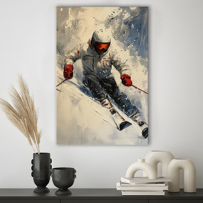 Skier On Slope, Skiing Abstract Colorful Painting, Adventure Sports, Canvas Print Wall Art, Wall Decor, Painting Canvas