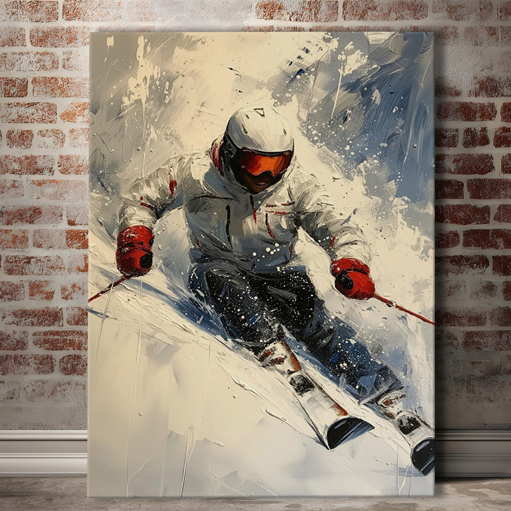 Skier On Slope, Skiing Abstract Colorful Painting, Adventure Sports, Canvas Print Wall Art, Wall Decor, Painting Canvas