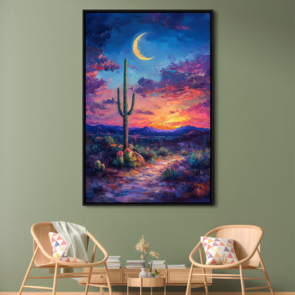 Sky Cactus Oil Painting Melancholy Pastel Clouds, Floating Framed Canvas Art Print,, Framed Canvas Prints Wall Art