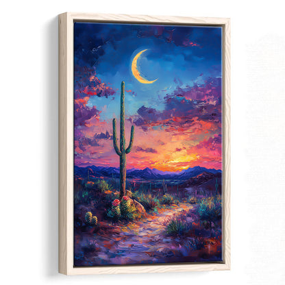 Sky Cactus Oil Painting Melancholy Pastel Clouds, Floating Framed Canvas Art Print,, Framed Canvas Prints Wall Art