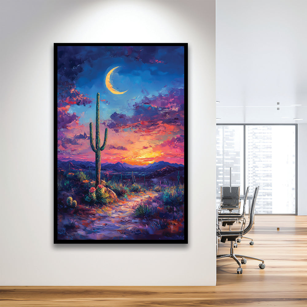Sky Cactus Oil Painting Melancholy Pastel Clouds, Framed Picture Print,, Framed Art Prints Wall Decor