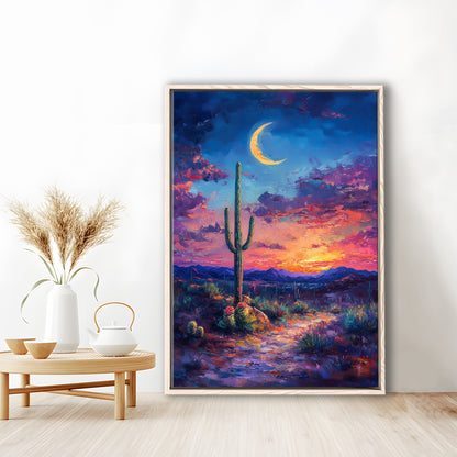 Sky Cactus Oil Painting Melancholy Pastel Clouds, Floating Framed Canvas Art Print,, Framed Canvas Prints Wall Art