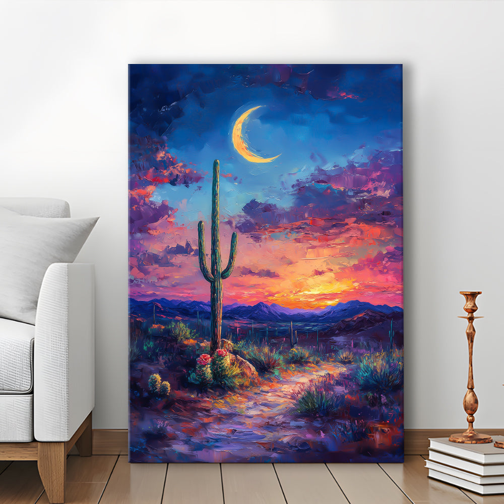 Sky Cactus Oil Painting Melancholy Pastel Clouds, Canvas Art Print Decor, Painting Art, Canvas Prints Wall Art