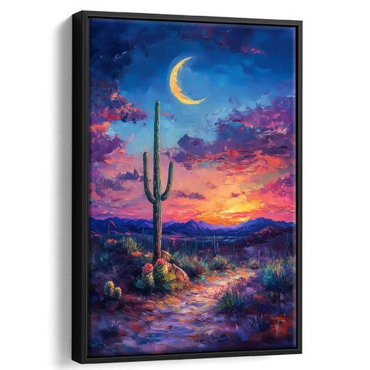 Sky Cactus Oil Painting Melancholy Pastel Clouds, Floating Framed Canvas Art Print,, Framed Canvas Prints Wall Art