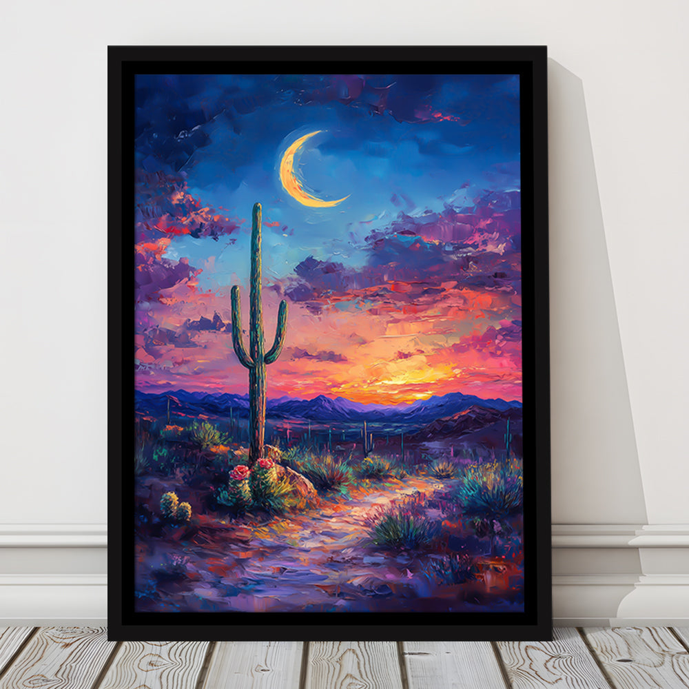Sky Cactus Oil Painting Melancholy Pastel Clouds, Floating Framed Canvas Art Print,, Framed Canvas Prints Wall Art