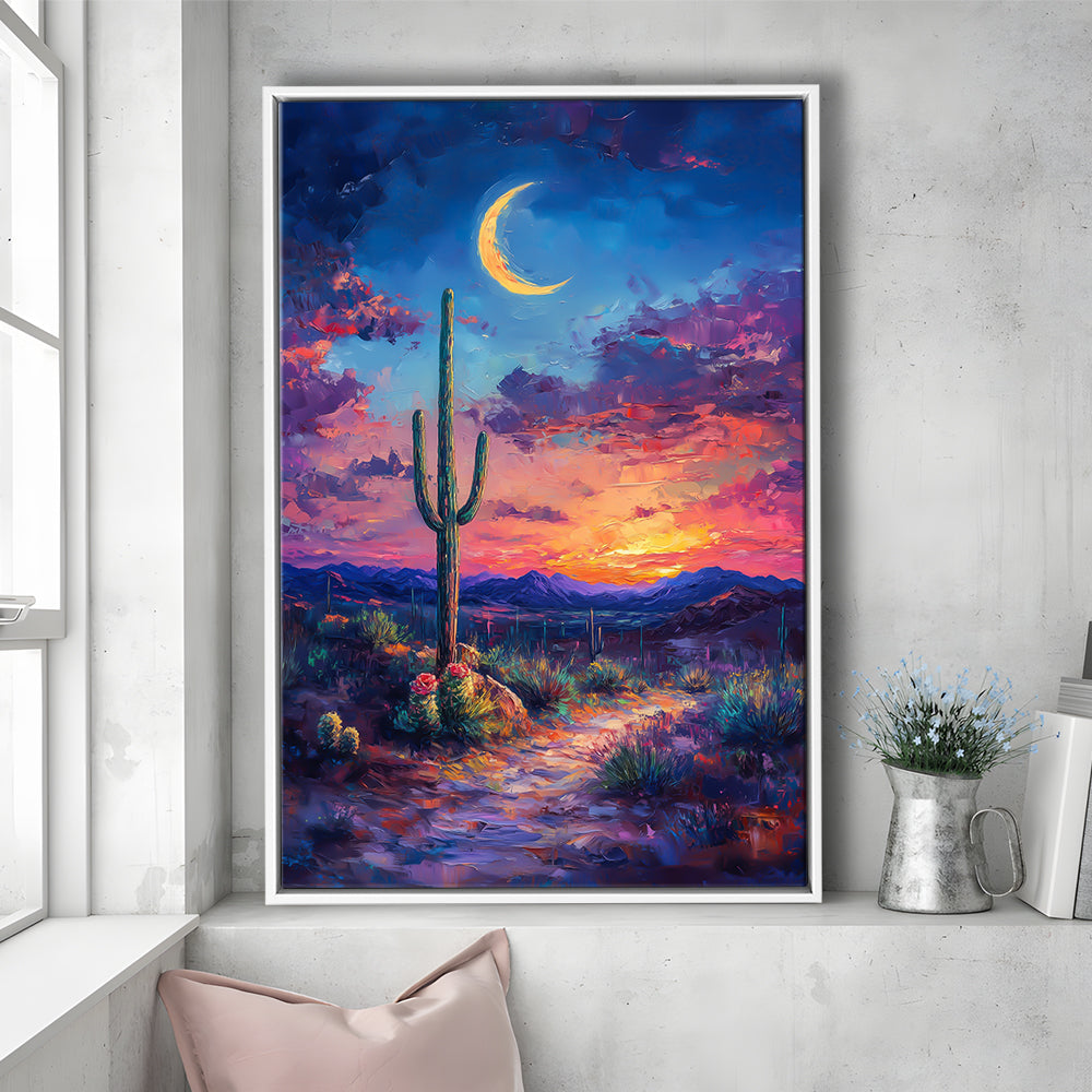 Sky Cactus Oil Painting Melancholy Pastel Clouds, Floating Framed Canvas Art Print,, Framed Canvas Prints Wall Art