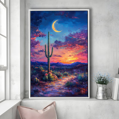 Sky Cactus Oil Painting Melancholy Pastel Clouds, Floating Framed Canvas Art Print,, Framed Canvas Prints Wall Art