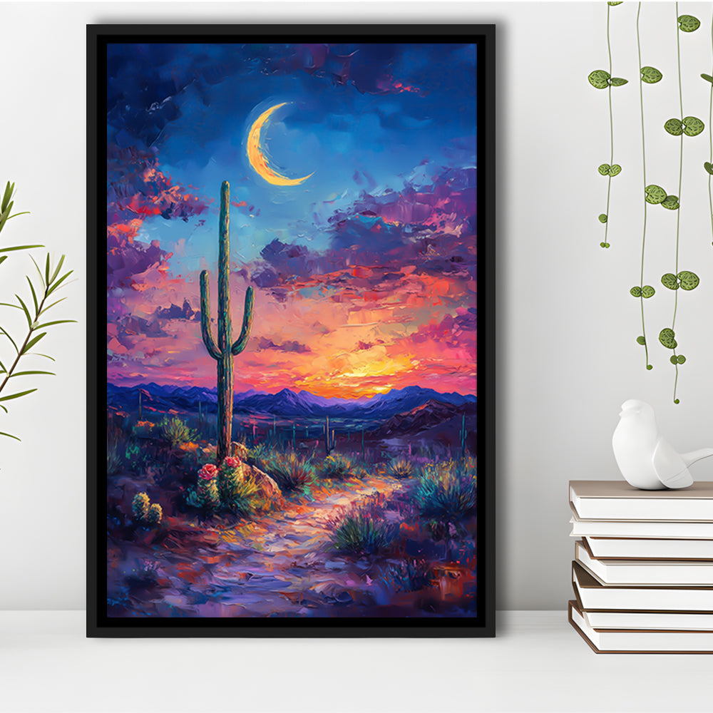 Sky Cactus Oil Painting Melancholy Pastel Clouds, Floating Framed Canvas Art Print,, Framed Canvas Prints Wall Art