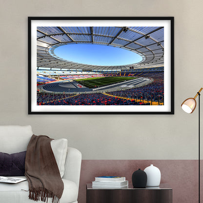 Slaski Stadium, Stadium Canvas, Sport Art, Gift for him, White Border Framed Art Print Wall Decor