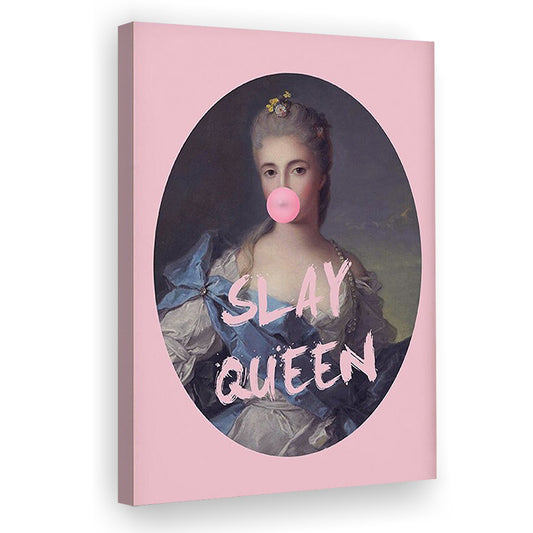 Slay Queen Altered Art Print Bubble Gum Pink Wall Art Vintage Portrait, Canvas Prints Wall Art