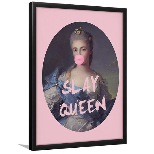 Slay Queen Altered Art Print Bubble Gum Pink Wall Art Vintage Portrait, Framed Art Prints Wall Decor
