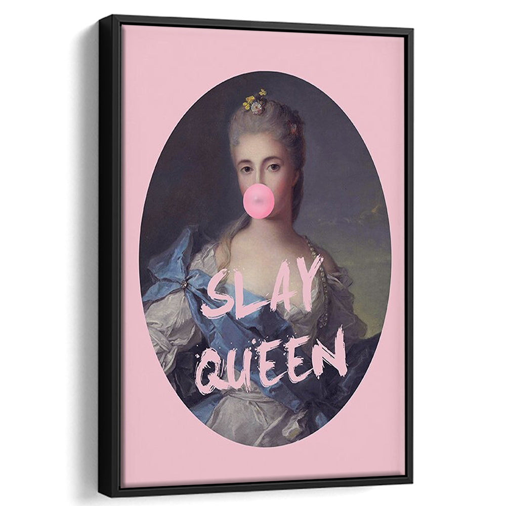 Slay Queen Altered Art Print Bubble Gum Pink Wall Art Vintage Portrait, Framed Canvas Prints Wall Art