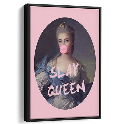 Slay Queen Altered Art Print Bubble Gum Pink Wall Art Vintage Portrait, Framed Canvas Prints Wall Art