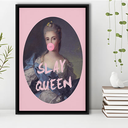 Slay Queen Altered Art Print Bubble Gum Pink Wall Art Vintage Portrait, Framed Canvas Prints Wall Art