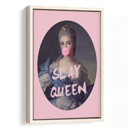 Slay Queen Altered Art Print Bubble Gum Pink Wall Art Vintage Portrait, Framed Canvas Prints Wall Art