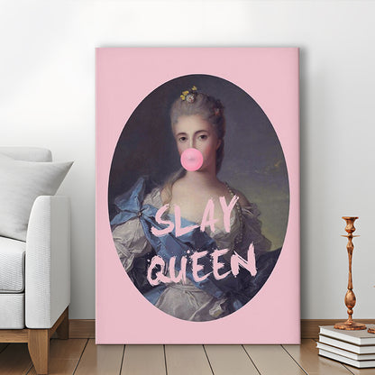 Slay Queen Altered Art Print Bubble Gum Pink Wall Art Vintage Portrait, Canvas Prints Wall Art