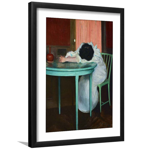 Sleeping Woman Portrait Print, Vintage Wall Decor, Femine Wall Art Portrait, Framed Art Print, White Border