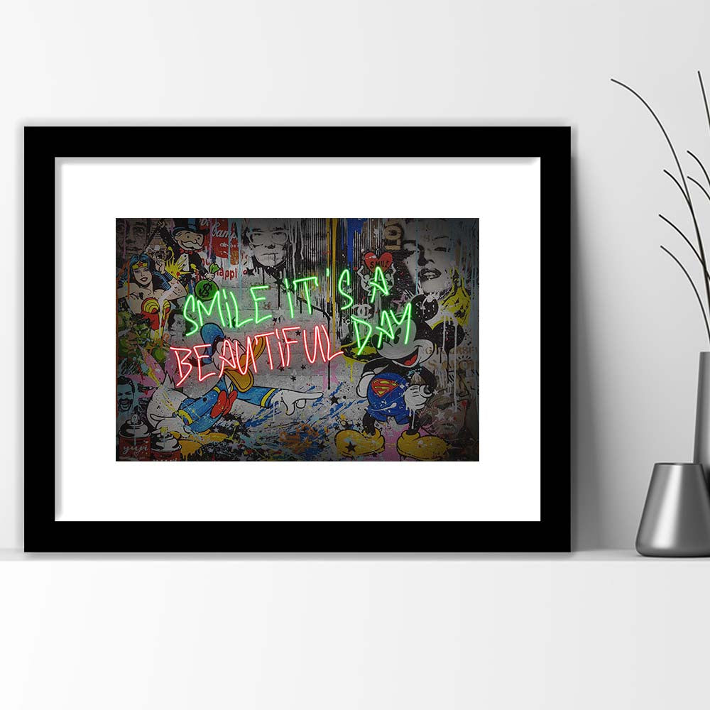 Smile, It'S A Beautiful Day Art Print, Framed Art Print Wall Decor, White Border, Framed Picture
