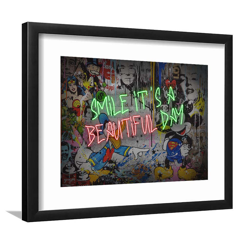 Smile, It'S A Beautiful Day Art Print, Framed Art Print Wall Decor, White Border, Framed Picture