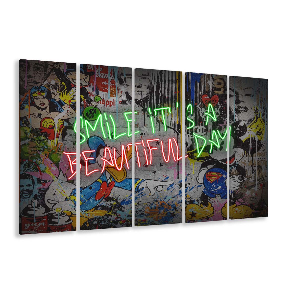 Smile, It'S A Beautiful Day Art Print, Extra Large 5 Panels Multi Canvas Print Wall Art, Home Decor