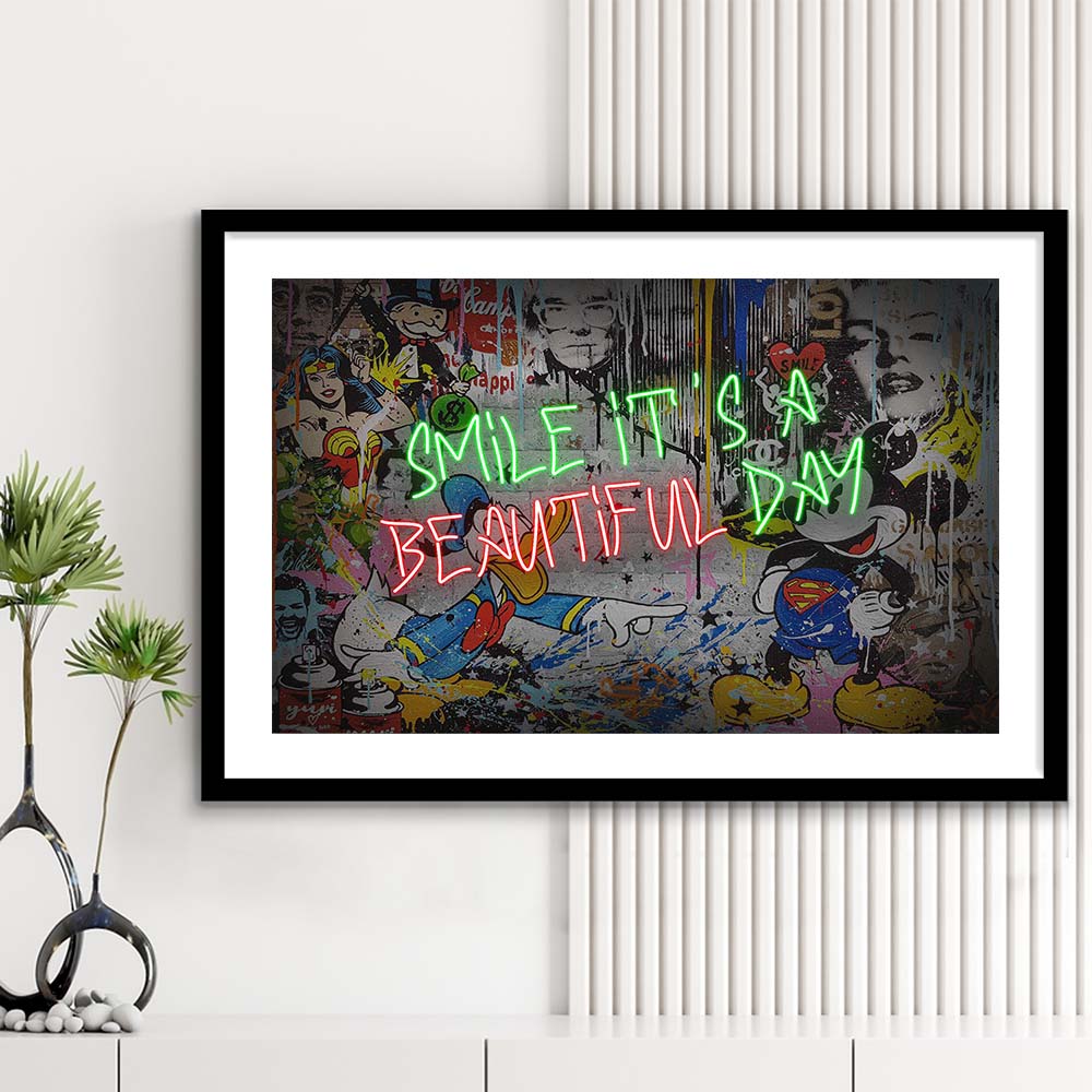 Smile, It'S A Beautiful Day Art Print, Framed Art Print Wall Decor, White Border, Framed Picture
