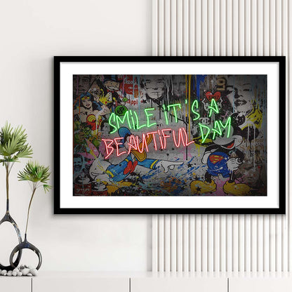 Smile, It'S A Beautiful Day Art Print, Framed Art Print Wall Decor, White Border, Framed Picture