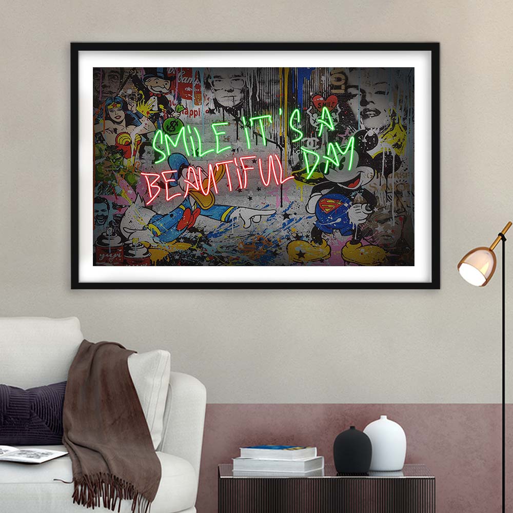 Smile, It'S A Beautiful Day Art Print, Framed Art Print Wall Decor, White Border, Framed Picture