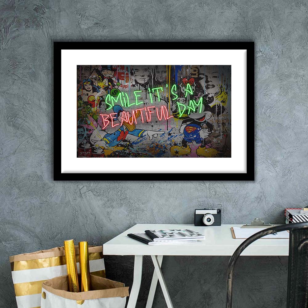 Smile, It'S A Beautiful Day Art Print, Framed Art Print Wall Decor, White Border, Framed Picture