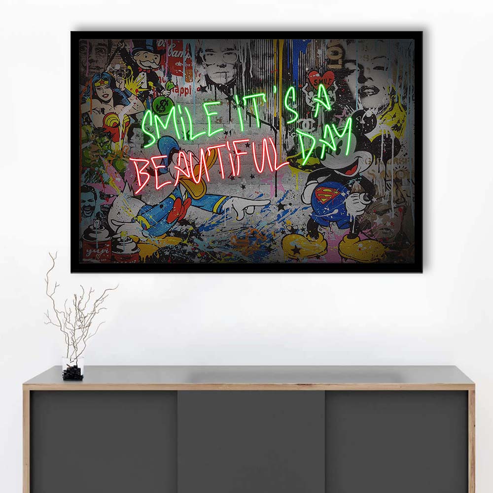 Smile, It'S A Beautiful Day Art Print, Framed Art Print Wall Decor, Neon Art Print, Picture Framed